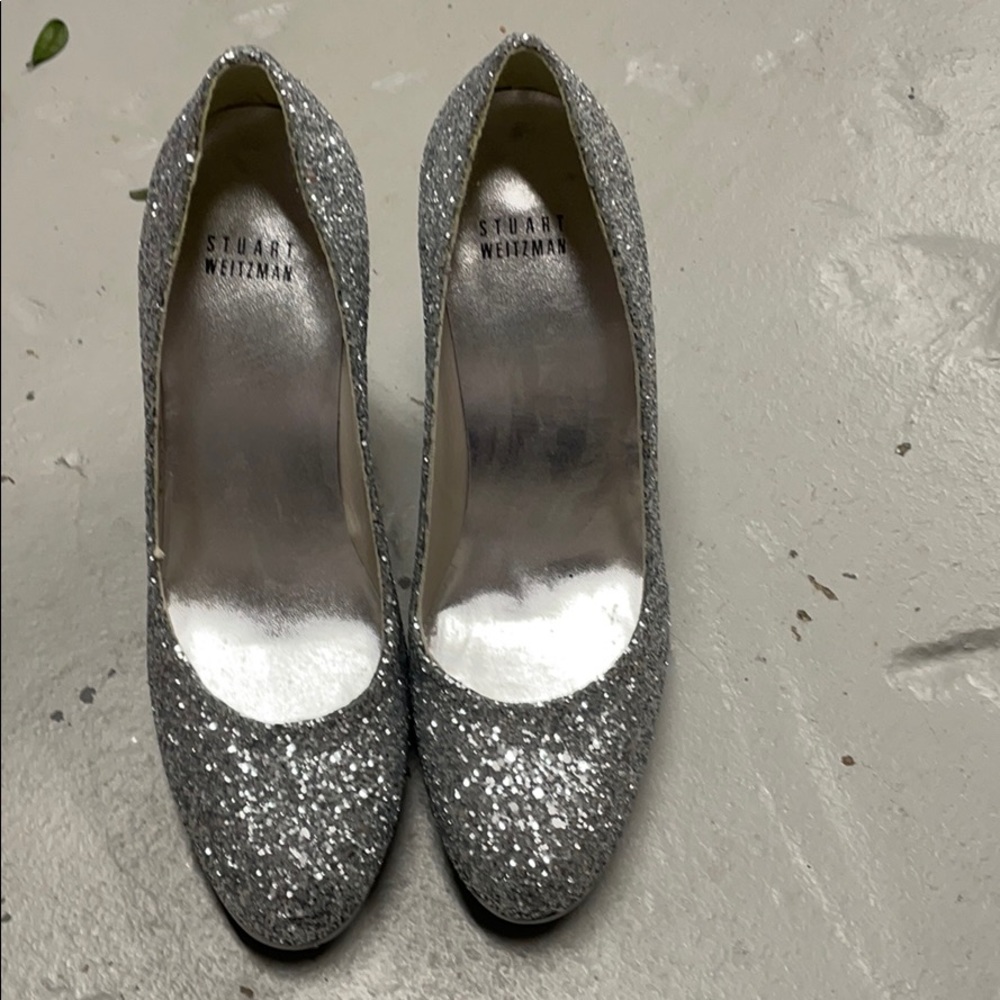 Stuart Weitzman Silver Glitter Shoes size 7.5